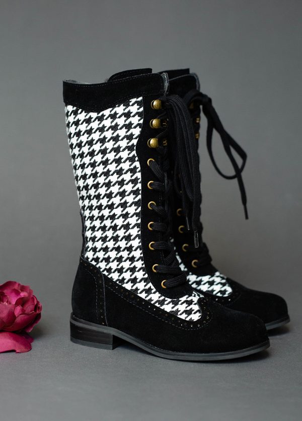 Keiko Tall Boots in Black Houndstooth - Image 4